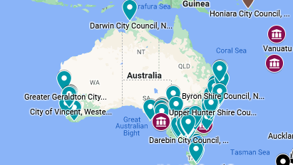 map showing the 114 Climate Emergency Declarations in Australia before August 2022