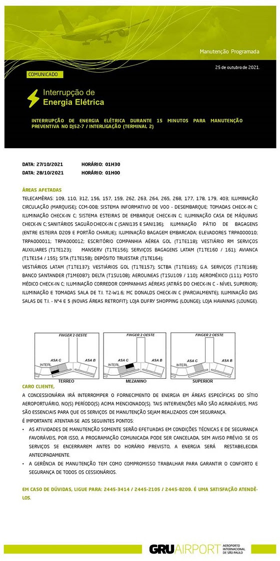 COMUNICADO GRU AIRPORT - Interrupção de Energia El