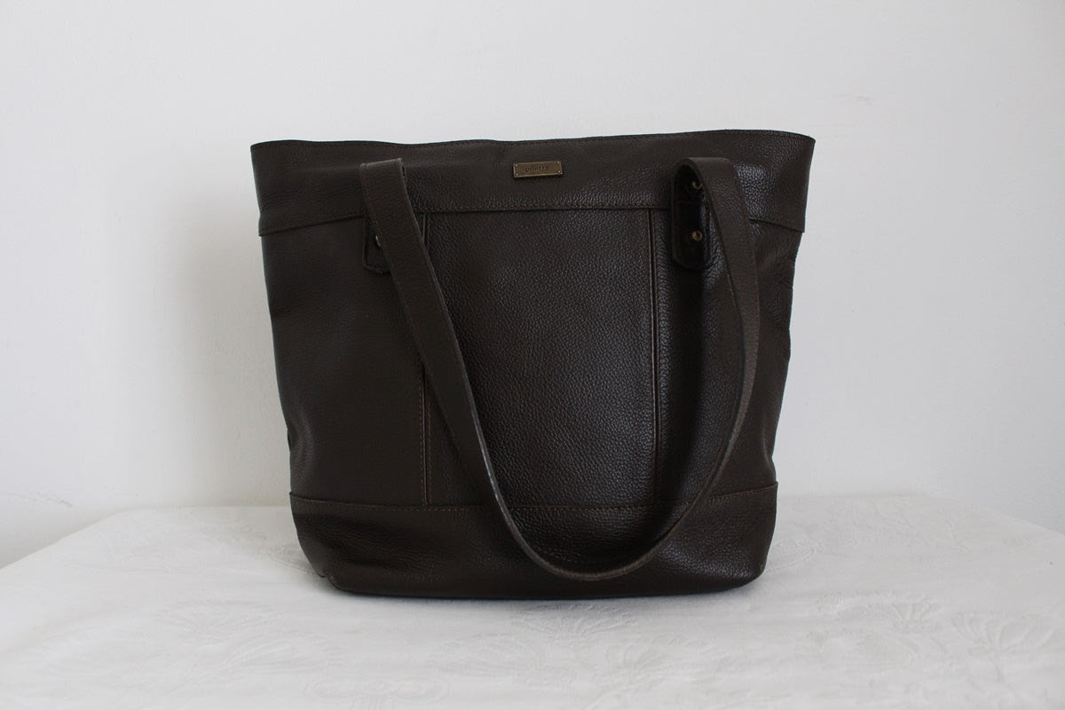 POETRY GENUINE LEATHER BROWN TOTE BAG