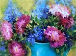 Blue Delphiniums and Peonies - Flower Paintings by Nancy Medina - Posted on Saturday, December 20, 2014 by Nancy Medina