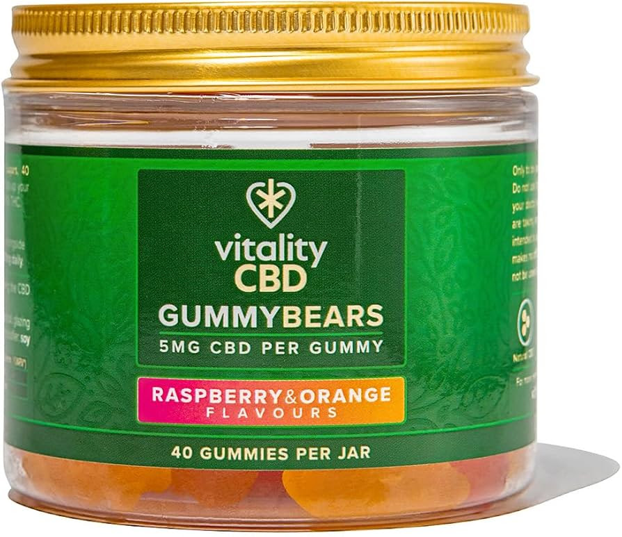 Vitality CBD Gummy Bears, 5mg of cannabidiol per Gummy, 40 Gummies,  Raspberry and Orange Flavours, NO THC : Amazon.co.uk: Grocery