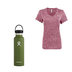 Hydro Flask Standard Mouth Flex Cap Water Bottle 21oz + Under Armour Women's Twisted Tech V-Neck Shirt