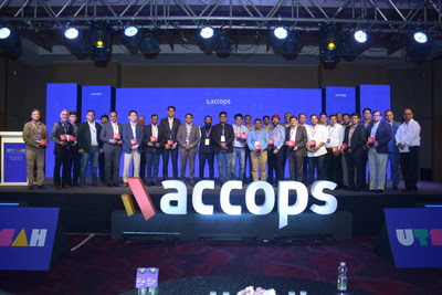 The winners of Accops Partner Awards 2022 sharing stage with the Accops executive leadership team at UTSAH in Mumbai