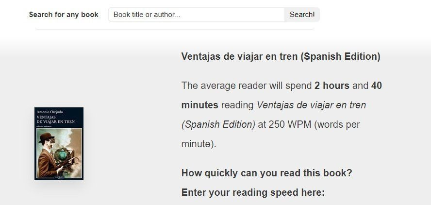 Portada de la novela 'Ventajas de viajar en tren'' en readinglength.com.