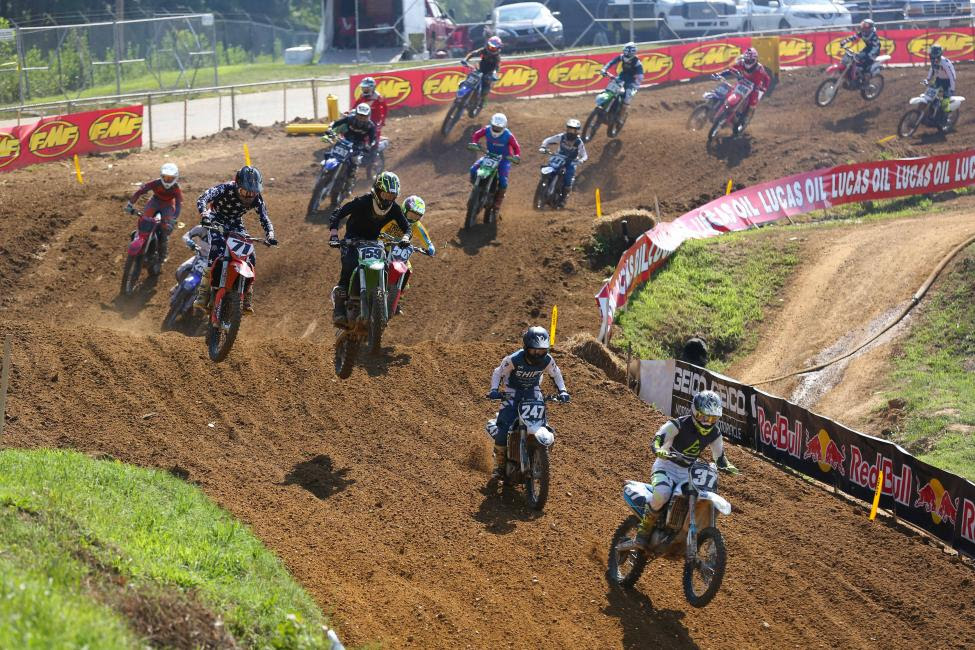 Gabriel Goettler (37) leads Josh Moore (247) and Brenden Bacal (159) after the start of the 250 C race.