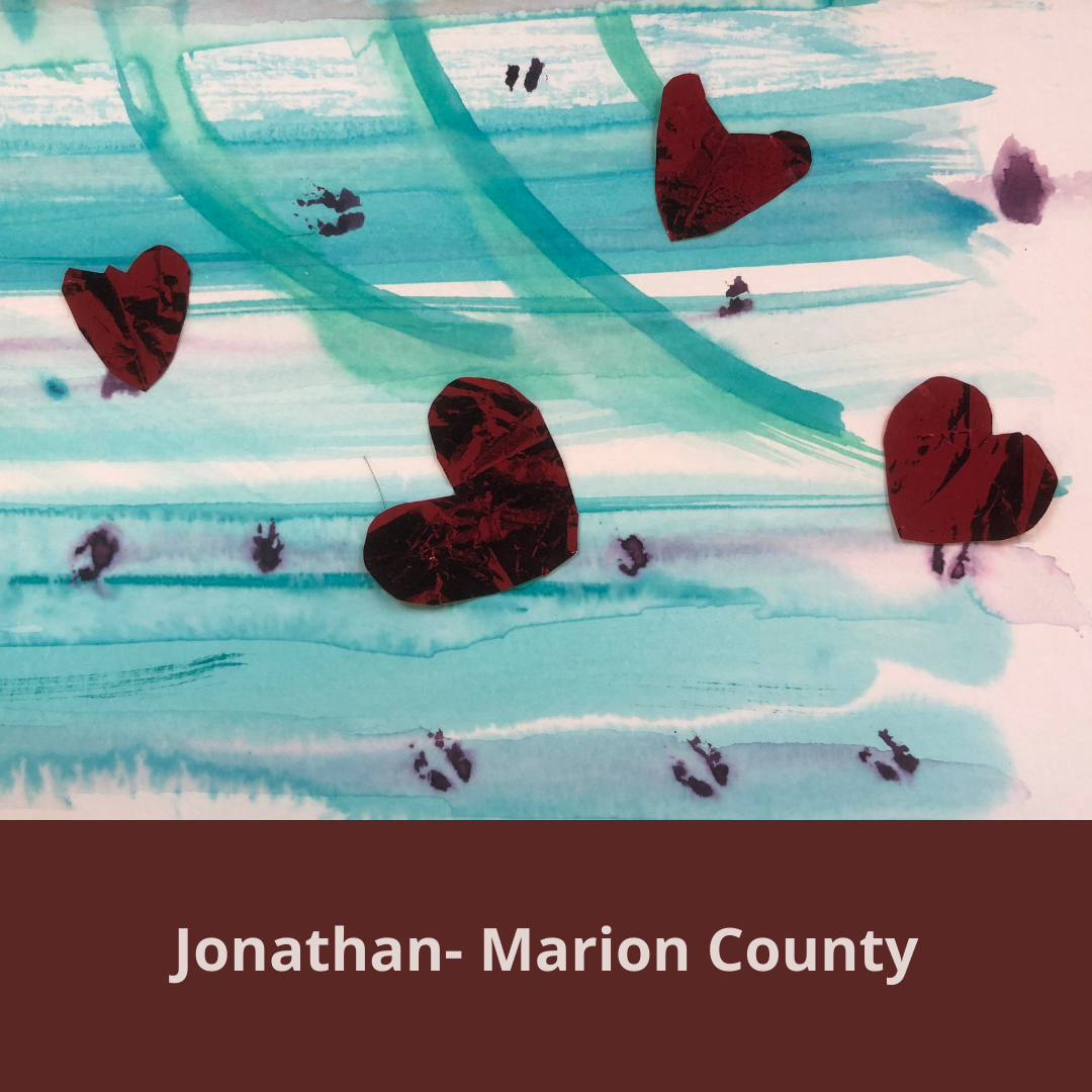Una pintura de acuarela y un collage de Jonathan en el condado de Marion