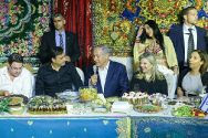 Prime Minister Benjamin Netanyahu and his wife Sara attend the Jewish Moroccan celebration of Mimouna in Yavne on April 30, 2016
