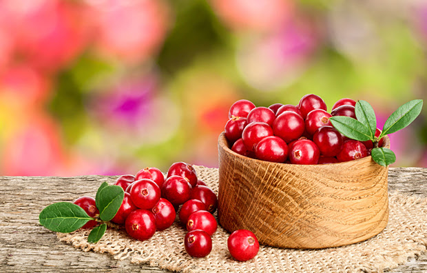 A bowl of cranberries.