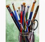 Artists Brushes - realistic still life painting by Linda Apple - Posted on Tuesday, April 7, 2015 by Linda Apple