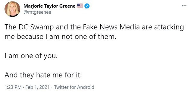 She also said the 'fake news media' are targeting her because 'I am one of you.'
