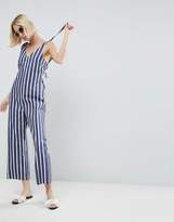 ASOS V Neck Jumpsuit in Stripe with Tie Shoulder Detail