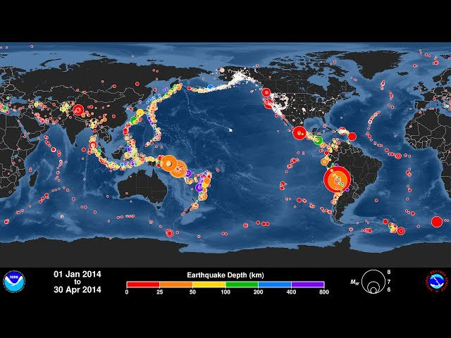 Global Earthquake Animation: January - April 2014 (Video) Note the Large Ones in April