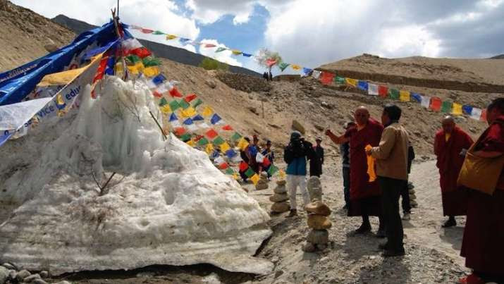 Ice stupas in Ladakh. From climatechangenews.com