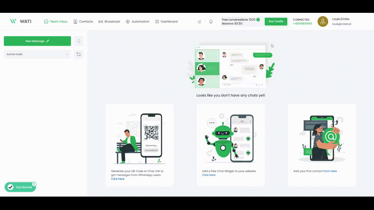 WATI - WhatsApp Team Inbox - API WhatsApp - CRM WhatsApp - Como recarregar créditos