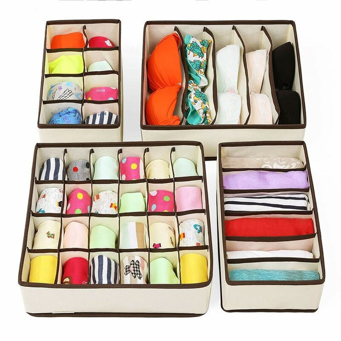 4-piece foldable drawer dividers fabric box set