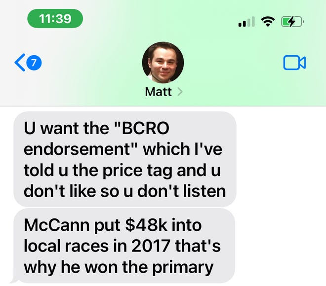 Campaign consultant Matt Gilson text to Frank Pallotta about the 2020 House primary