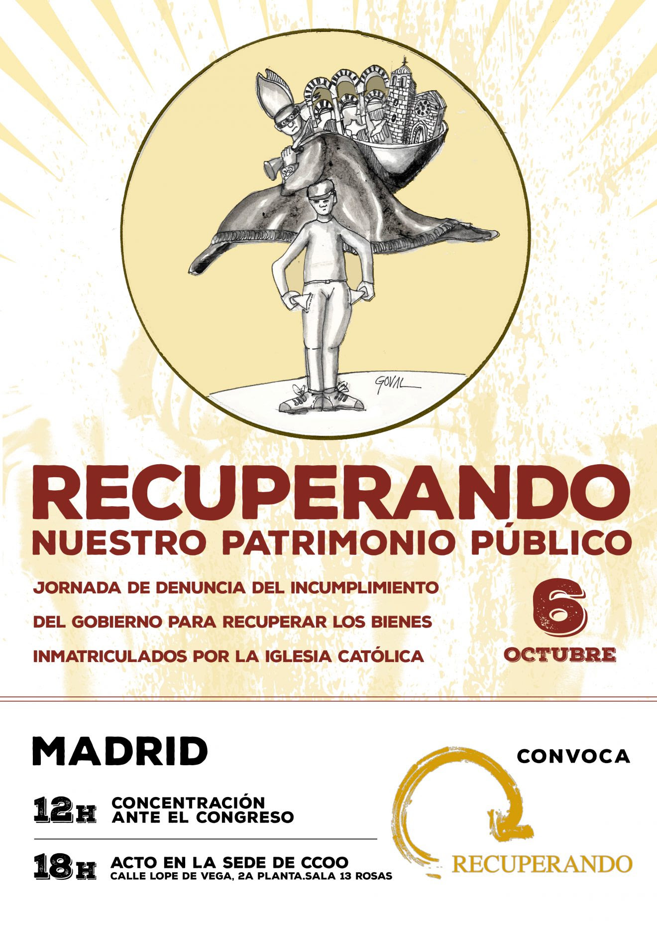 CONVOCATORIA: 6 de octubre, 12h, concentración ante el Congreso para denunciar las inmatriculaciones de la iglesia católica