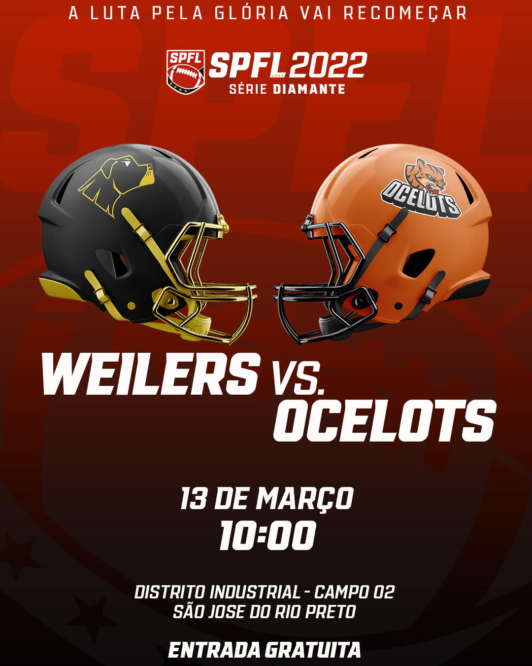 Atual campeão, Rio Preto Weilers recebe o Ocelots para o kickoff da SPFL 2022