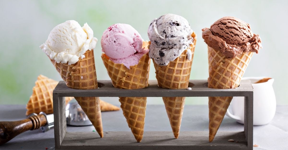 A row of ice cream cones