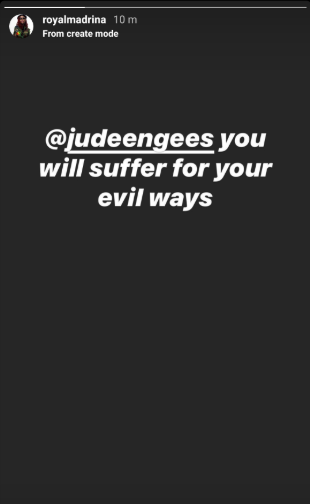 "Jude Okoye you will suffer for your evil ways" Cynthia Morgan writes on Instagram