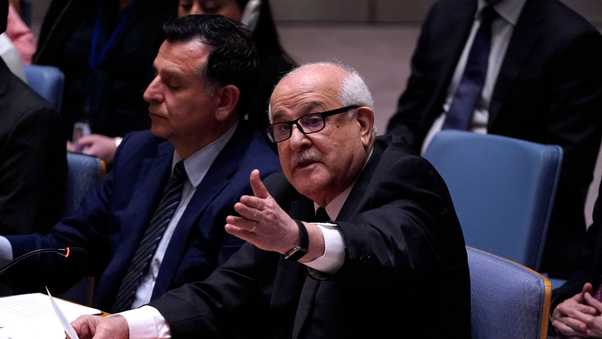 Riyad Mansour, the Palestinian UN ambassador, speaks during an emergency Security Council meeting on the escalation in the occupied West Bank on Jan. 5.