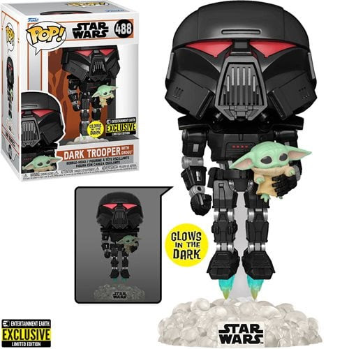 Star Wars: The Mandalorian Dark Trooper with Grogu Glow-in-the-Dark Pop! Vinyl Figure - Entertainment Earth Exclusive Star Wars: The Mandalorian Dark Trooper with Grogu Glow-in-the-Dark Pop! Vinyl Figure - Entertainment Earth Exclusive