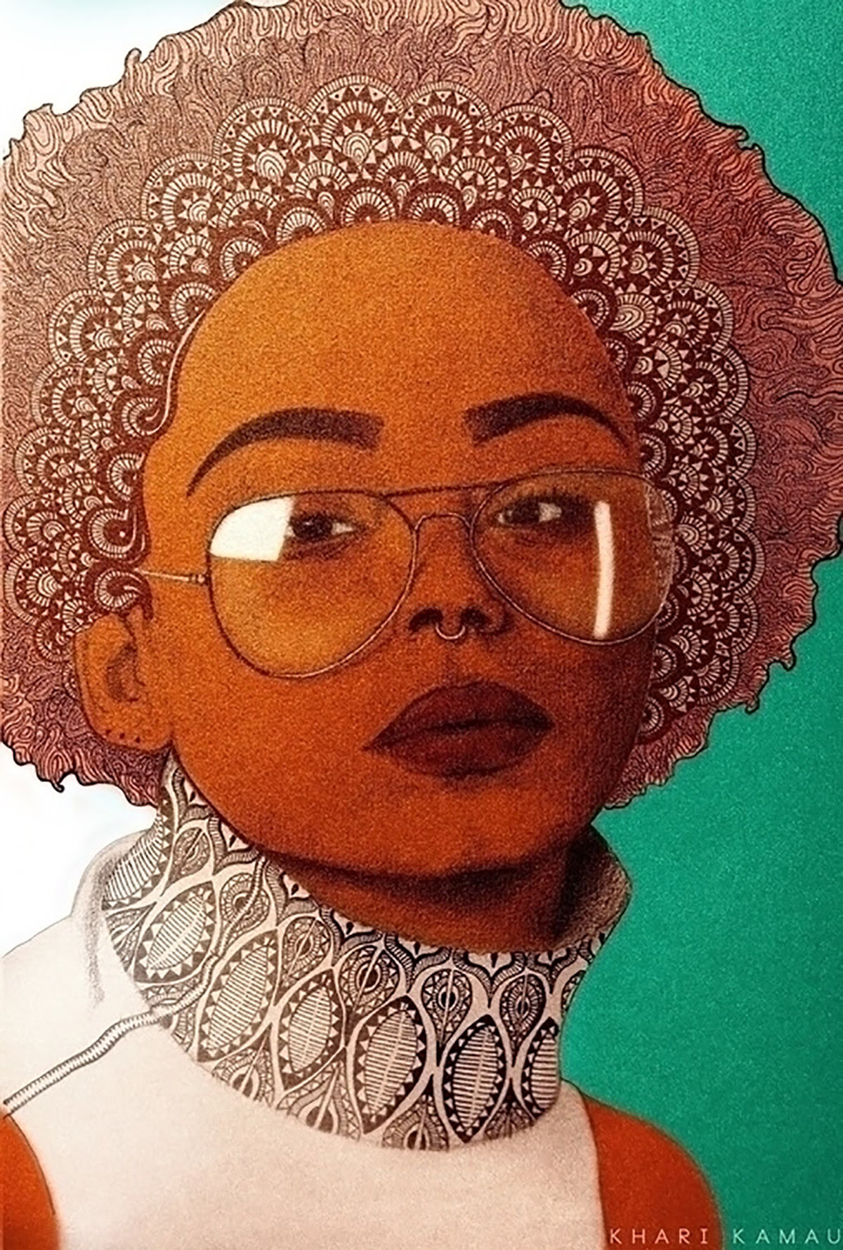 stylized portrait of a woman with an afro