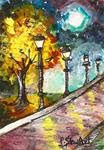 ACEO Street Lamps Night Park WC Pen Moon Landscape Painting Penny StewArt - Posted on Sunday, March 8, 2015 by Penny Lee StewArt