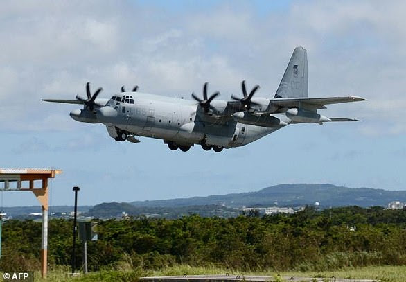 A 2014 photo shows a US Marine refuelling tanker taking off at the Futenma air base, one of a number of US military bases on Japan's Okinawa island