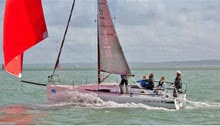 J/88 sailing on Solent- off Cowes, England