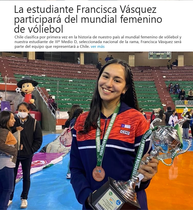 La estudiante Francisca Vásquez participará del mundial femenino de vóliebol