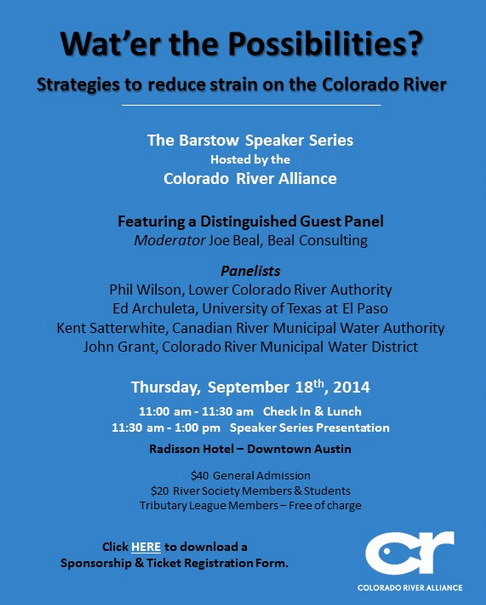 The Colorado River Alliance is hosting a panel discussion about the Colorado River on Thursday.