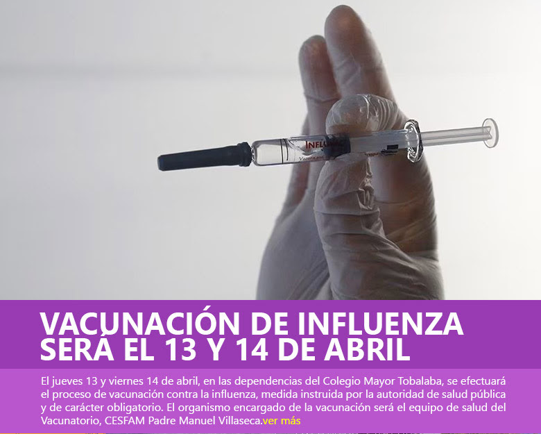 Vacunación de influenza será el 13 y 14 de abril