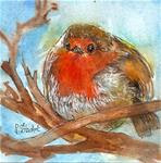 4x4 Fat Robin Bird Watercolor Pen and Ink Illustration Painting by Penny StewArt - Posted on Monday, February 9, 2015 by Penny Lee StewArt