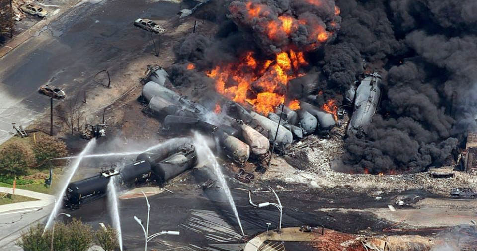 Aftermath of the tragic 2013 oil train explosion in Lac-Megantic, Quebec, which took 47 lives.