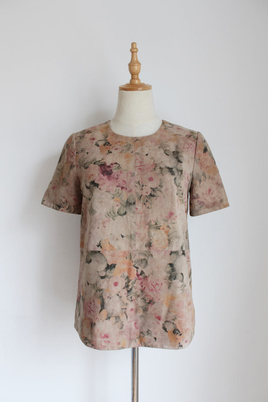 MUUBAA GENUINE SUEDE LEATHER FLORAL TOP - SIZE 6