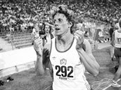 Jarmila Kratochvílová chvíli poté, co v Mnichově 1983 zaběhla světový rekord na...