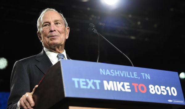 Democratic presidential candidate Michael Bloomberg speaks at his early vote rally at Rocketown in Nashville, Tenn., Wednesday, Feb. 12, 2020. (George Walker IV/The Tennessean via AP)