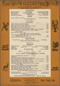 Lüchow’s menu for Sunday February 7, 1954