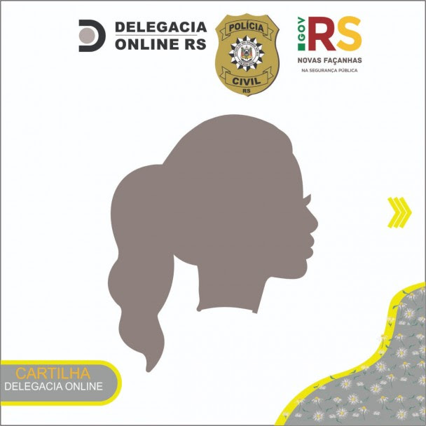 Capa da Cartilha Delegacia Online para registro de violência
contra a mulher com o desenho da silhueta de uma mulher de perfil.