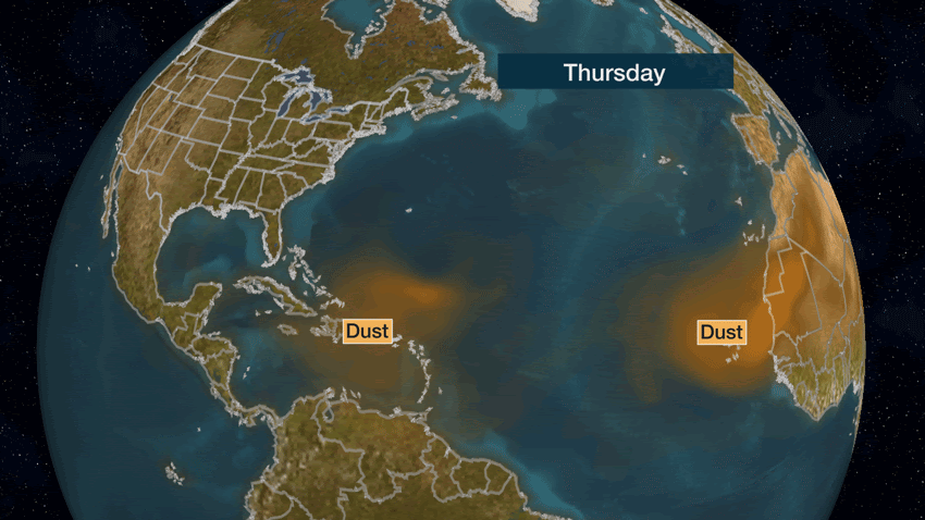 Computer model forecast showing where dust could track through this weekend.