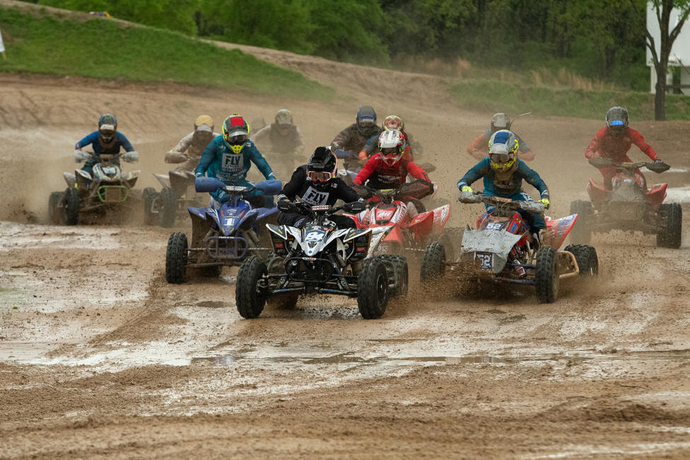 Thomas Brown grabbed the moto one holeshot in some very muddy conditions.