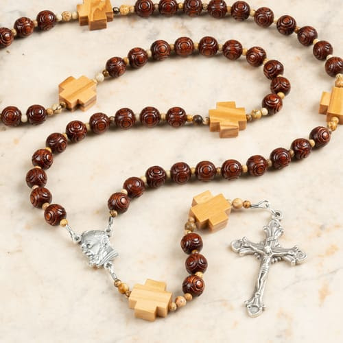 St. Padre Pio Wood Bead Rosary