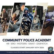 ESPD Officers in action and words "Community Police Academy"