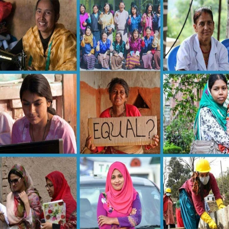 Collage con fotos de mujeres de Asia meridional 