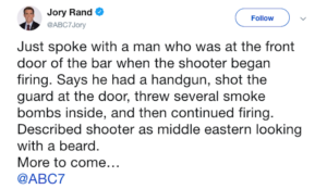 California: Gunman murders 12 at dance bar, is “Middle Eastern looking with a beard” UPDATE: “White man”