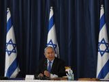 Israeli Prime Minister Benjamin Netanyahu holds the weekly cabinet meeting in Jerusalem Sunday, June 28, 2020. (Ronen Zvulun/Pool Photo via AP)