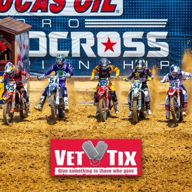 The 2019 Lucas Oil Pro Motocross season will be the eight year of partnership with Vet Tix inviting active duty military and veterans to the races. 