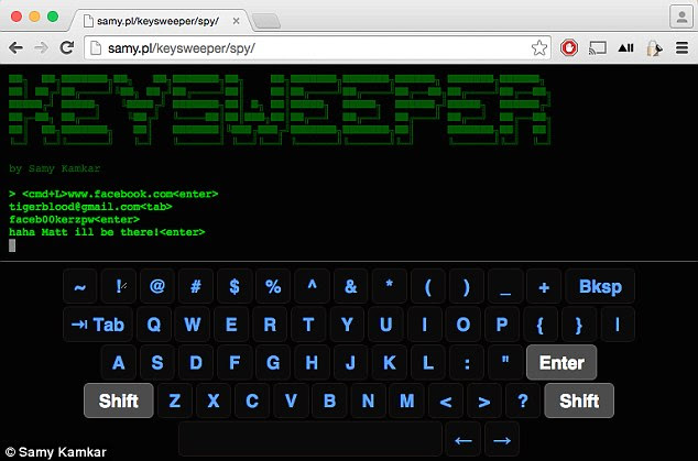 The logged, decrypted keystrokes are sent to a hacker remotely using the KeySweeper software (pictured). The technology can be configured to record everything, and even send a text alert to the hacker if a certain combination of keys is pressed, such as the web address for online banking or a credit card number