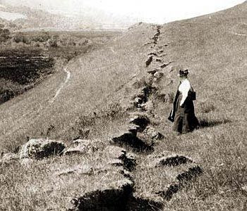 In 1906, a massive magnitude 7.9 earthquake ruptured the entire San Andreas Fault in Northern California. Photo courtesy of U.S. Geological Survey: